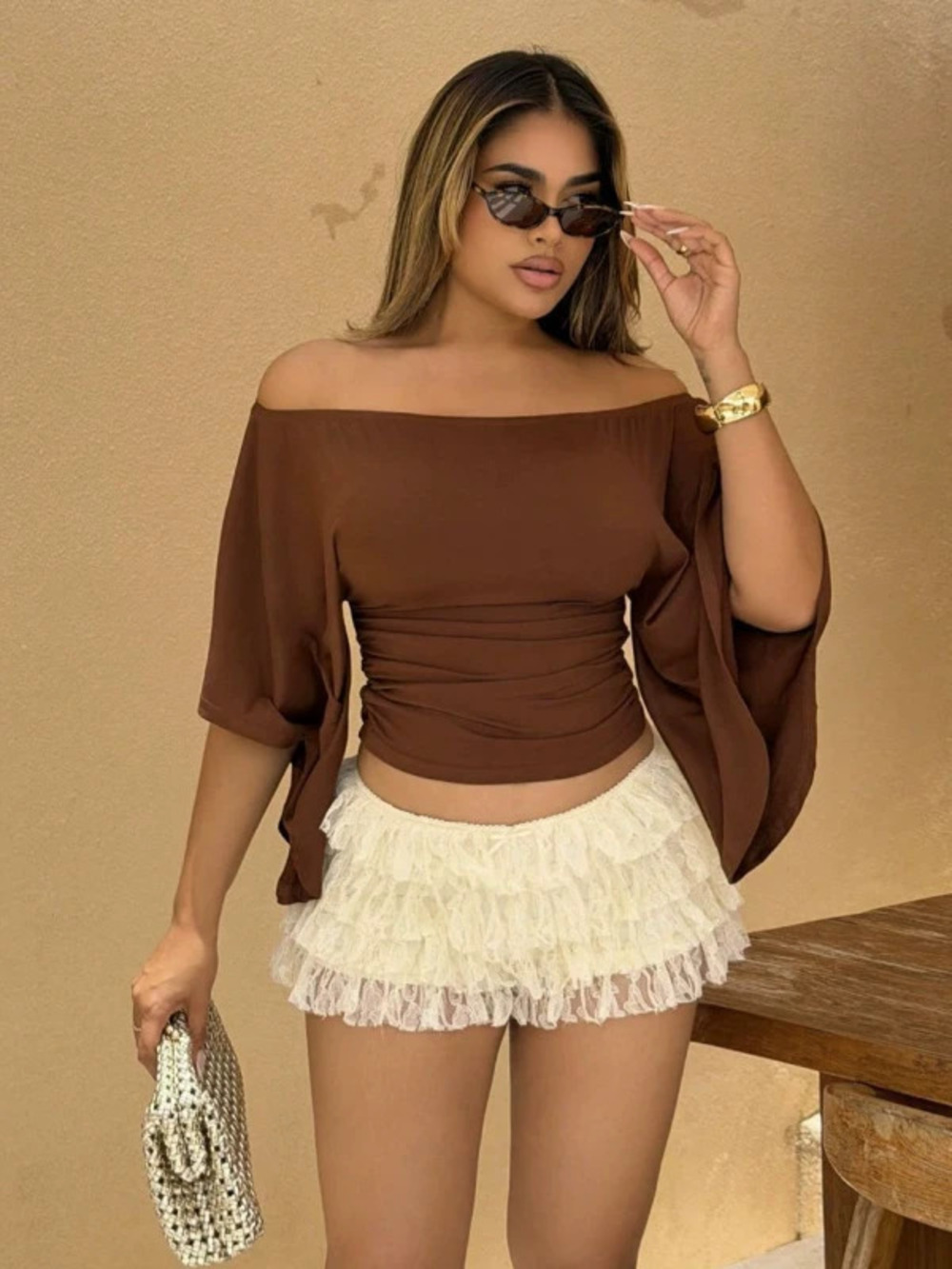 ZARA Vintage Off Shoulder Crop Top Flirty Slim Fit Short Sleeve